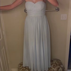 Blue strapless evening gown